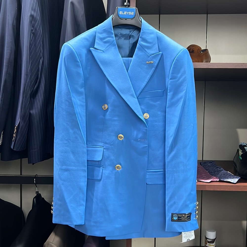 "Elegant Lt. Blue Euro Double-Breasted Suit